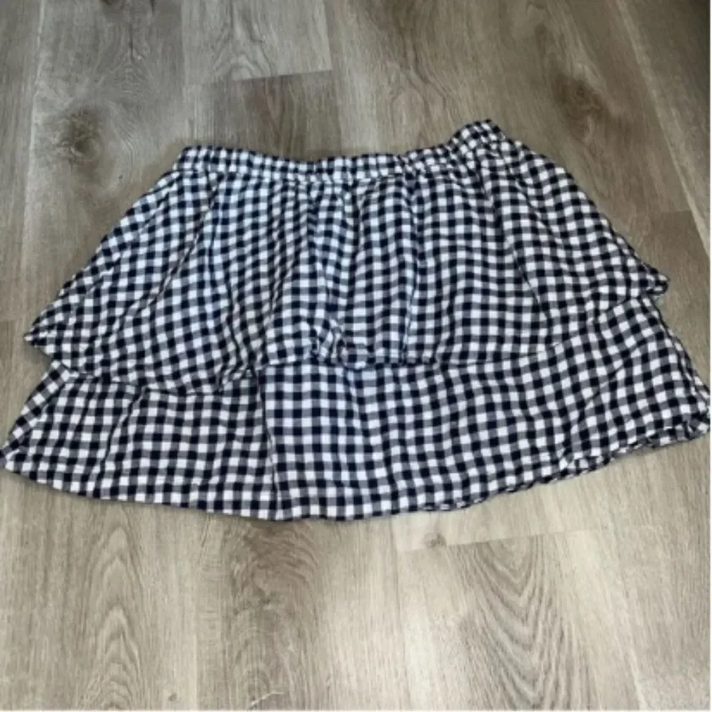 Madewell Navy Gingham Plaid Tiered Skirt